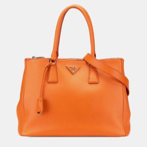 Prada Orange Medium Soft Calf Galleria Double Zip Tote, Satchels - Luxury Closet catalog