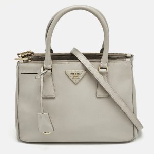 Prada Light Grey Saffiano Leather Small Galleria Double Zip Tote, Tote Handbags - Luxury Closet catalog