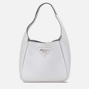 Prada White Vitello Daino Dynamique Hobo, Shoulder Bags - Luxury Closet catalog