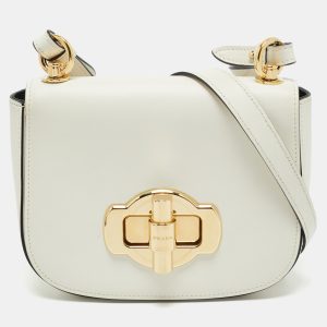 Prada White Leather Turnlock Saddle Crossbody Bag, Shoulder Bags - Luxury Closet catalog