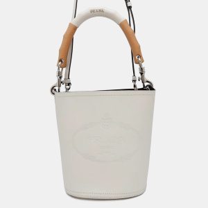 Prada Tambour White Leather Wood Bucket Bag, Handbags - Luxury Closet catalog