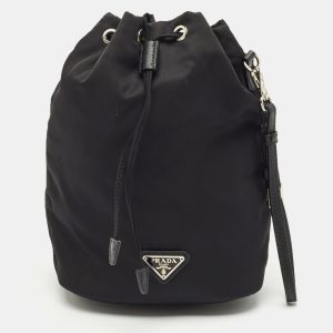 Prada Black Leather and Nylon Drawstring Wristlet Pouch, Clutches & Special Occasion Bags - Luxury Closet catalog