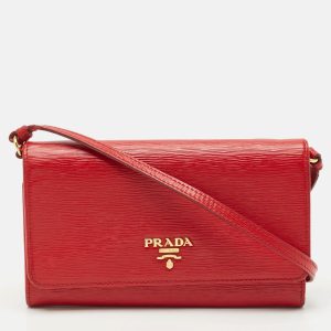 Prada Red Vitello Move Leather Wallet On Strap, Wallets & Money Clips - Luxury Closet catalog