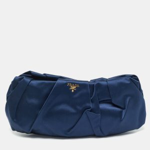 Prada Navy Blue Satin Pleated Raso Clutch, Clutches & Special Occasion Bags - Luxury Closet catalog