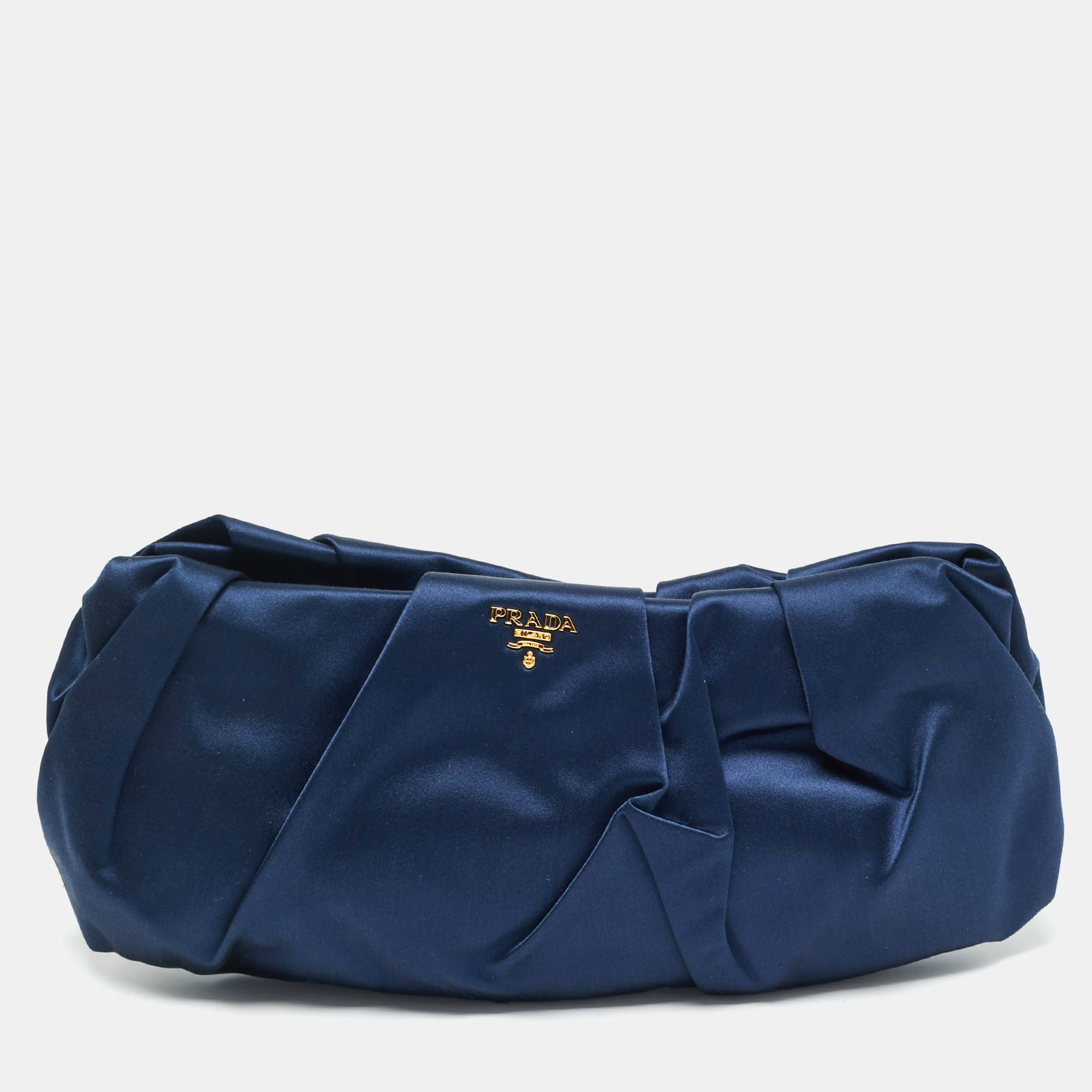 Prada Navy Blue Satin Pleated Raso Clutch, Clutches & Special Occasion Bags - Luxury Closet catalog