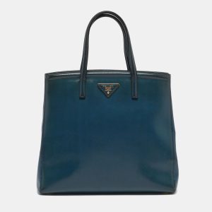 Prada Dark Blue Saffiano Vernic Leather Parabole Tote, Tote Handbags - Luxury Closet catalog