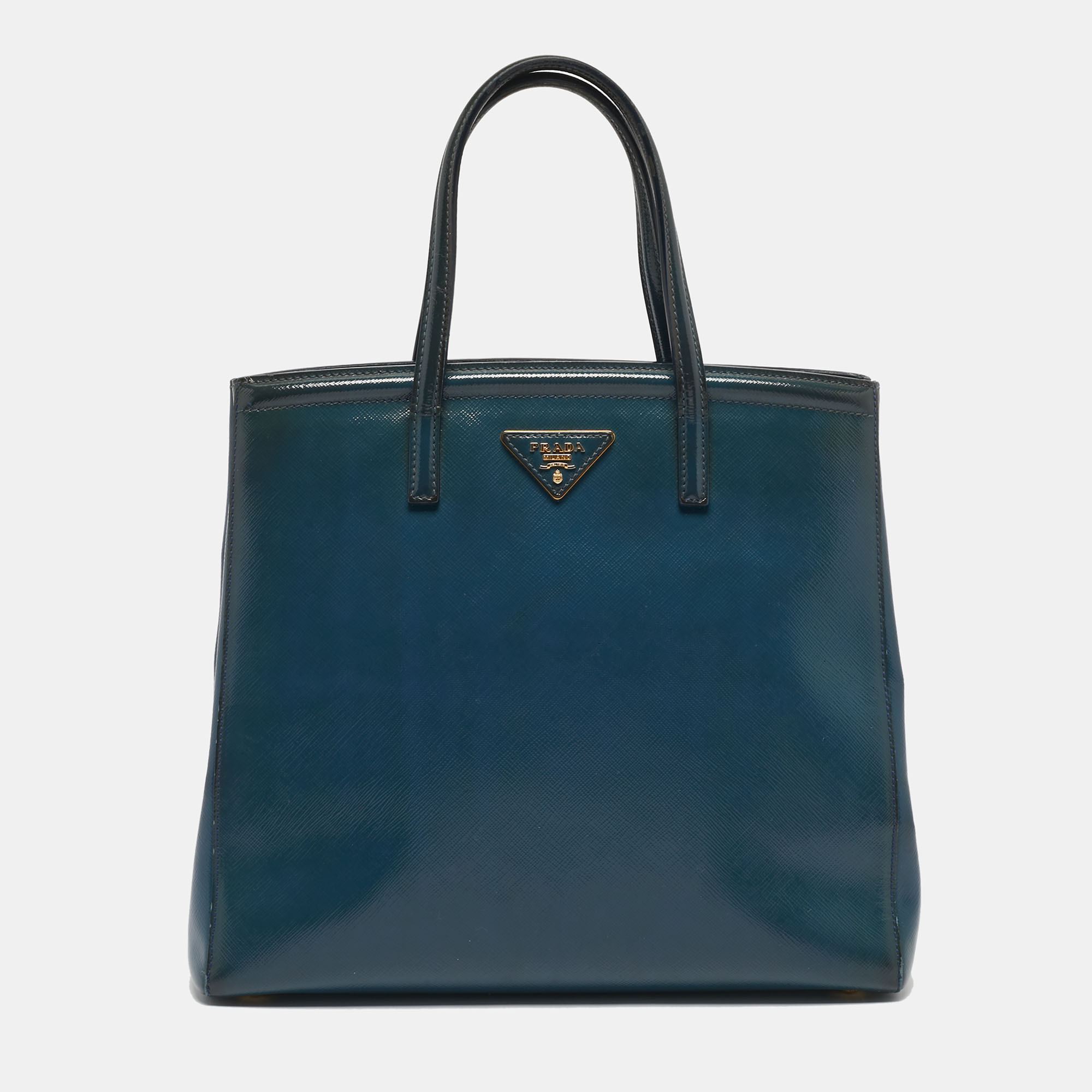Prada Dark Blue Saffiano Vernic Leather Parabole Tote, Tote Handbags - Luxury Closet catalog