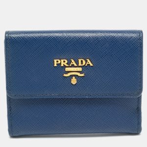 Prada Blue Saffiano Metal Leather French Compact Wallet, Wallets & Money Clips - Luxury Closet catalog