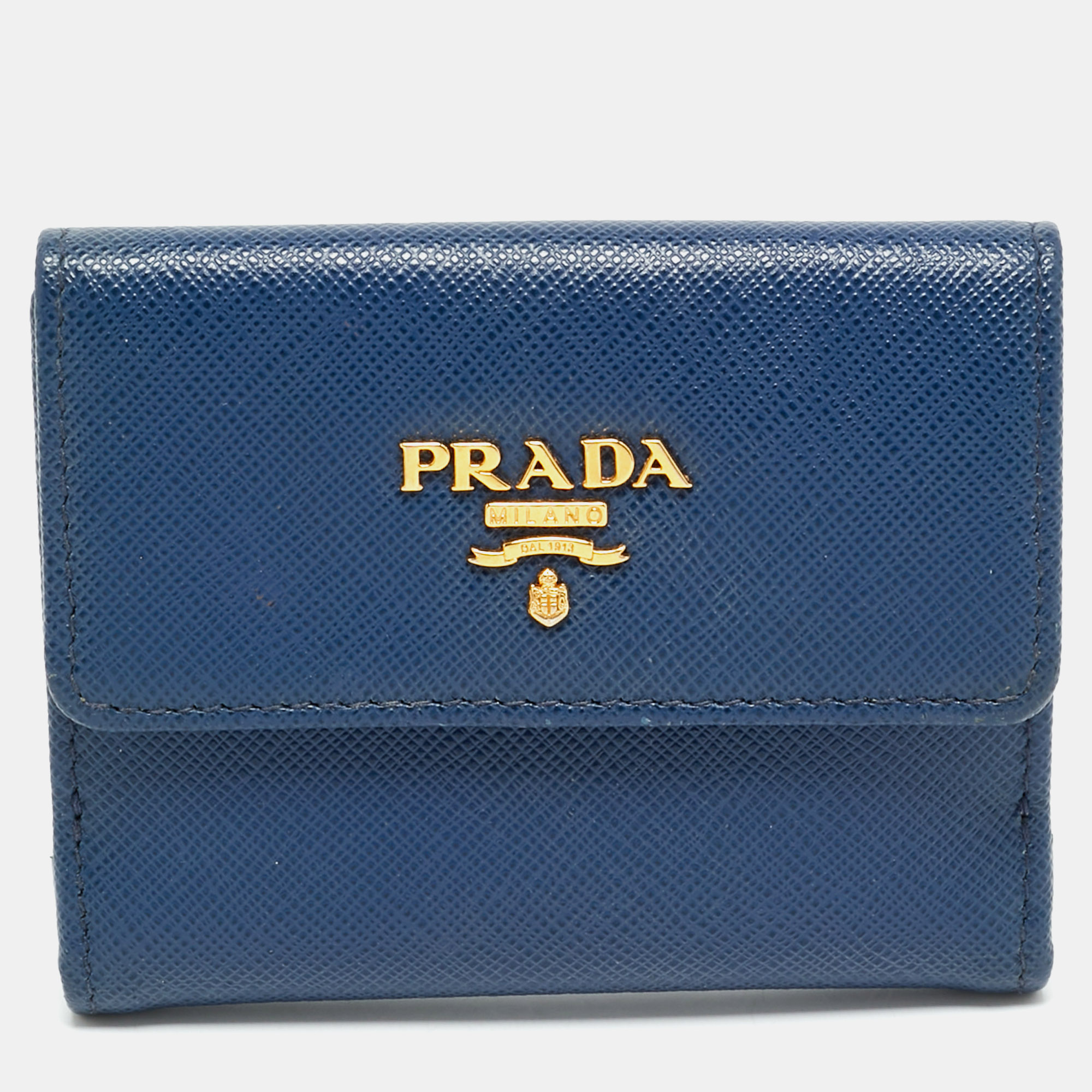 Prada Blue Saffiano Metal Leather French Compact Wallet, Wallets & Money Clips - Luxury Closet catalog