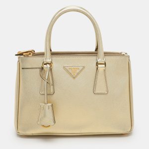 Prada Gold Saffiano Lux Leather Small Galleria Double Zip Tote, Tote Handbags - Luxury Closet catalog
