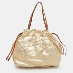 Prada Gold Metalic Leather Drawstring Tote, Tote Handbags - Luxury Closet catalog
