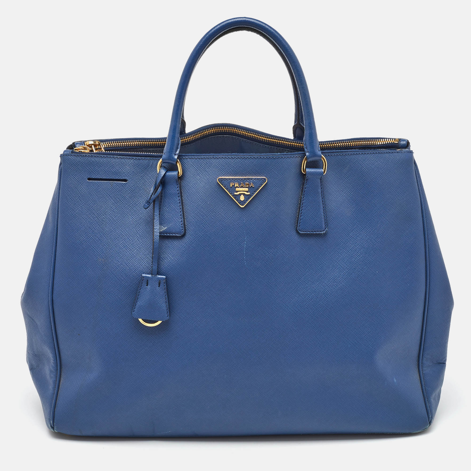 Prada Blue Saffiano Lux Leather Extra Large Galleria Double Zip Tote, Tote Handbags - Luxury Closet catalog