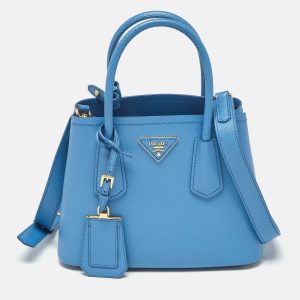 Prada Blue Saffiano Cuir Leather Mini Double Handle Tote, Tote Handbags - Luxury Closet catalog