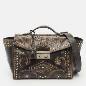 Prada Dark Brown Leather Embellished Sound Twin Pocket Top Handle Bag, Satchels - Luxury Closet catalog