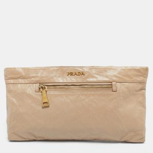 Prada Beige Leather Top Zip Clutch, Clutches & Special Occasion Bags - Luxury Closet catalog