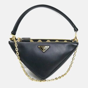 Prada Triangle Black Beige Leather and Fabric Shoulder Bag, Handbags - Luxury Closet catalog