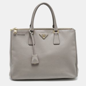 Prada Grey Saffiano Leather Large Double Zip Tote, Tote Handbags - Luxury Closet catalog
