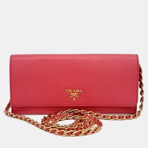 Prada Pink Leather Saffiano long wallet and chain crossbody bag, Wallets & Money Clips - Luxury Closet catalog