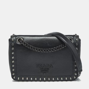 Prada Black Glace Calf Leather Studded Flap Crossbody Bag, Handbags - Luxury Closet catalog