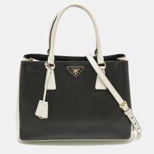 Prada Black/White Saffiano Leather Medium Open Tote, Tote Handbags - Luxury Closet catalog