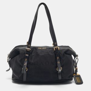 Prada Black Leather and Nylon Logo Buckle Satchel, Satchels - Luxury Closet catalog
