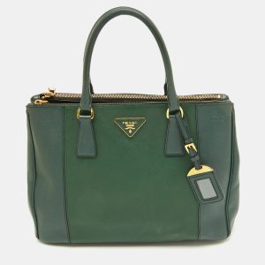Prada Dark Green Saffiano Leather Medium Galleria Double Zip Tote, Tote Handbags - Luxury Closet catalog