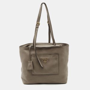 Prada Grey Vitello Daino Leather Zip Tote, Tote Handbags - Luxury Closet catalog