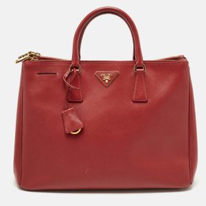 Prada Red Saffiano Lux Leather Large Double Zip Tote, Tote Handbags - Luxury Closet catalog