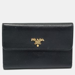 Prada Black Saffiano Lux Leather Logo Trifold Wallet, Wallets & Money Clips - Luxury Closet catalog