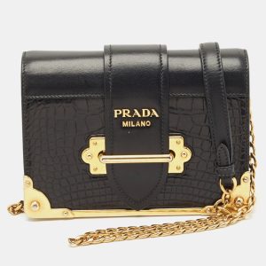 Prada Black Crocodile and Leather Cahier Chain Clutch, Clutches & Special Occasion Bags - Luxury Closet catalog
