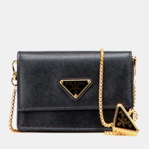 Prada Black Saffiano Card Holder On Chain, Shoulder Bags - Luxury Closet catalog