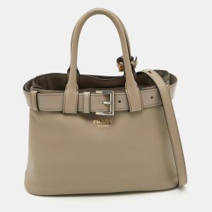 Prada Clay Grey Leather Small Buckle Detail Tote, Tote Handbags - Luxury Closet catalog