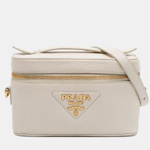 Prada White Mini Vitello Daino Vanity Bag, Shoulder Bags - Luxury Closet catalog