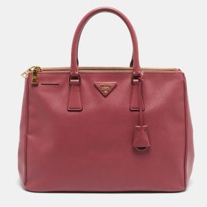 Prada Dark Pink Saffiano Leather Large Double Zip Tote, Tote Handbags - Luxury Closet catalog