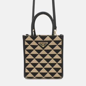 Prada Symbol Embroideryfabric Mini Bag Black/Beige Canvas, Satchels - Luxury Closet catalog