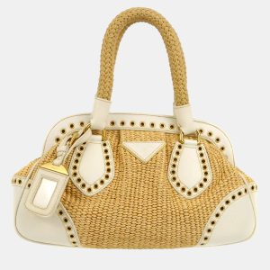 Prada White Beige Straw Handbag, Satchels - Luxury Closet catalog