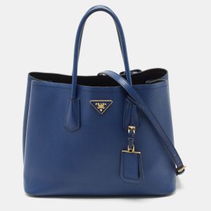 Prada Navy Blue Saffiano Cuir Leather Double Handle Tote, Tote Handbags - Luxury Closet catalog
