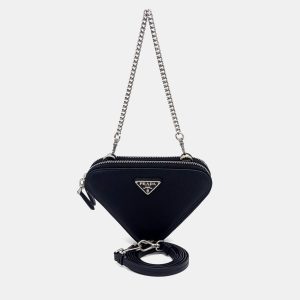 Prada Black Leather Saffiano Triangle Mini Pouch, Wallets & Money Clips - Luxury Closet catalog