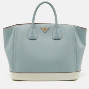 Prada Light Blue/White Saffiano Lux Leather Large Shopper Tote, Tote Handbags - Luxury Closet catalog