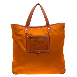 Prada Orange Nylon and Leather Lasercut Logo Tote, Tote Handbags - Luxury Closet catalog