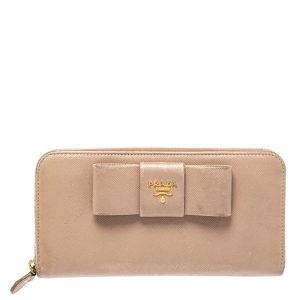 Prada Beige Saffiano Leather Bow Zip Around Wallet, Wallets & Money Clips - Luxury Closet catalog