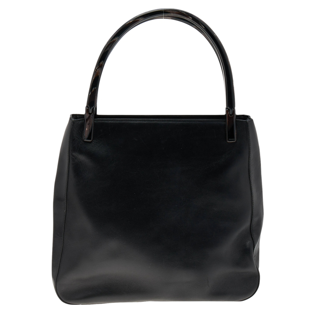 Prada Black Leather Acrylic Handle Tote, Tote Handbags - Luxury Closet catalog