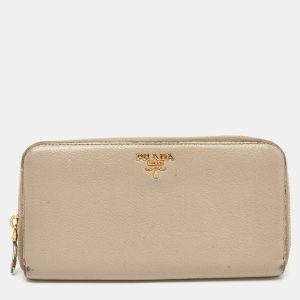 Prada Grey Leather Logo Zip Around Continental Wallet, Wallets & Money Clips - Luxury Closet catalog
