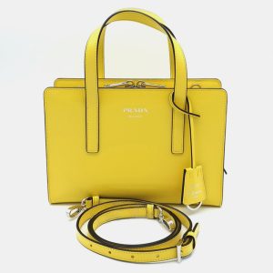 Prada Yellow leather brushed mini tote bag, Tote Handbags - Luxury Closet catalog