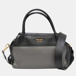 Prada Black/Gray Calf Leather City Bowling Ribbon Bag, Handbags - Luxury Closet catalog