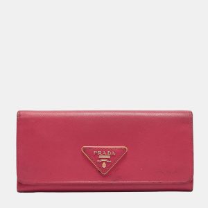 Prada Pink Saffiano Metal Leather Triangle Logo Flap Continental Wallet, Wallets & Money Clips - Luxury Closet catalog