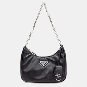 Prada Black Leather Tessuto Padded Hobo Bag, Shoulder Bags - Luxury Closet catalog