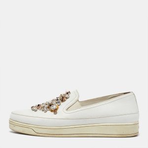 Prada White Leather Crystal Embellished Slip On Sneakers Size 36.5, Athletic Shoes & Sneakers - Luxury Closet catalog