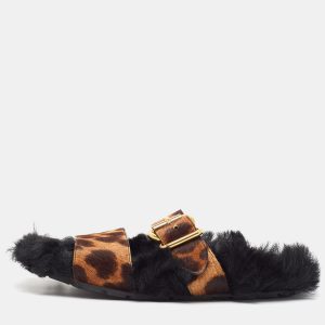 Prada Brown Calf Hair and Fur Buckle Flat Slides Size  38, Sandals - Luxury Closet catalog