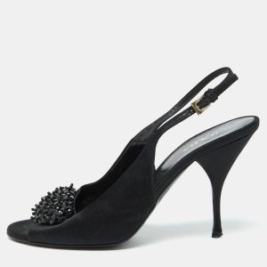 Prada Black Satin Beaded Accents Slingback Pumps Size 39.5, Pumps - Luxury Closet catalog
